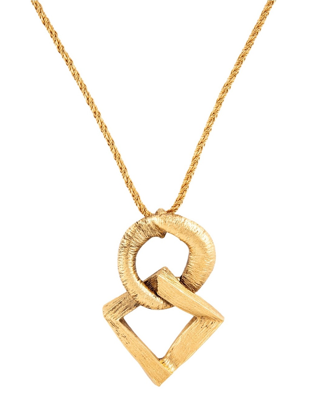 Vintage Yves Saint Laurent YSL Textured Geometric Pendant Necklace Gold Plated